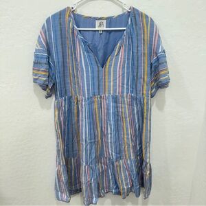 Anthropologie dRA Los Angeles Dress Womens Medium Blue Striped Tiered Spring